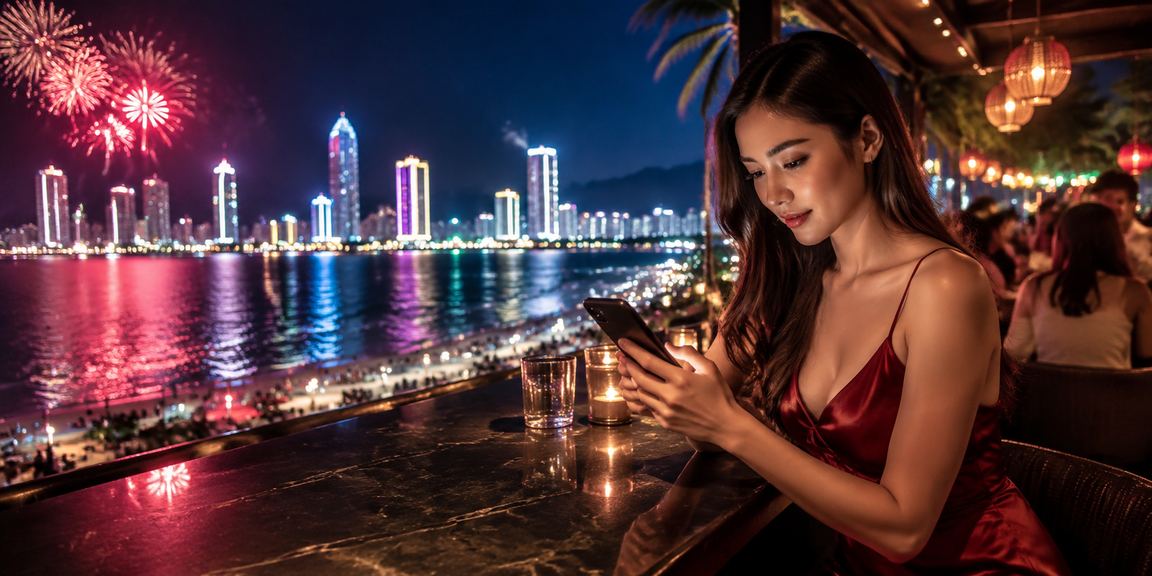 Người chơi dùng điện thoại truy cập casino trực tuyến tại quán cà phê Vũng Tàu nhìn ra biển